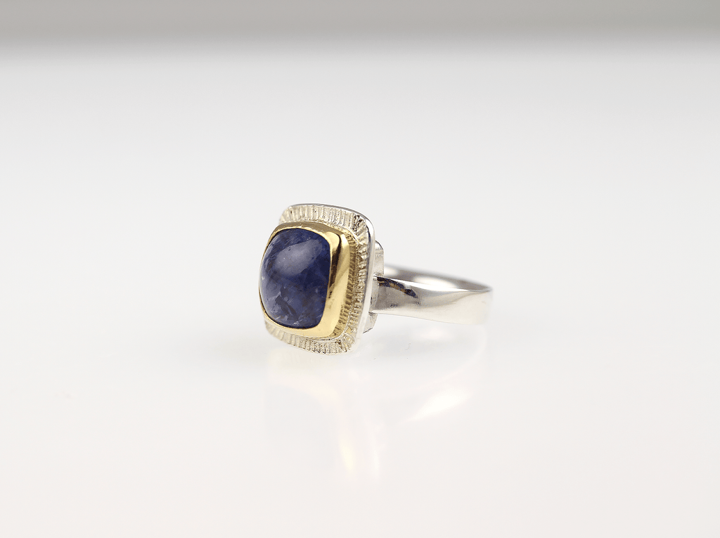 One of a Kind Tanzanite and Gold Silver Ring - KFDJewellery