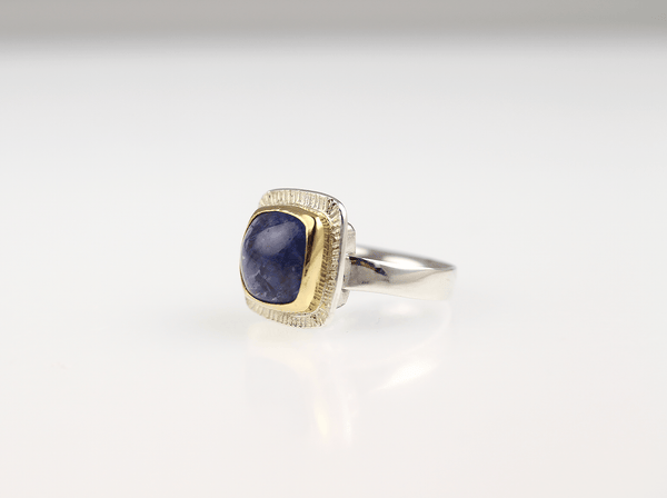 One of a Kind Tanzanite and Gold Silver Ring - KFDJewellery