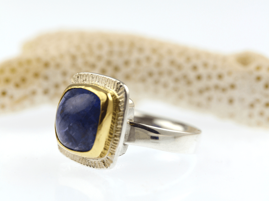 One of a Kind Tanzanite and Gold Silver Ring - KFDJewellery
