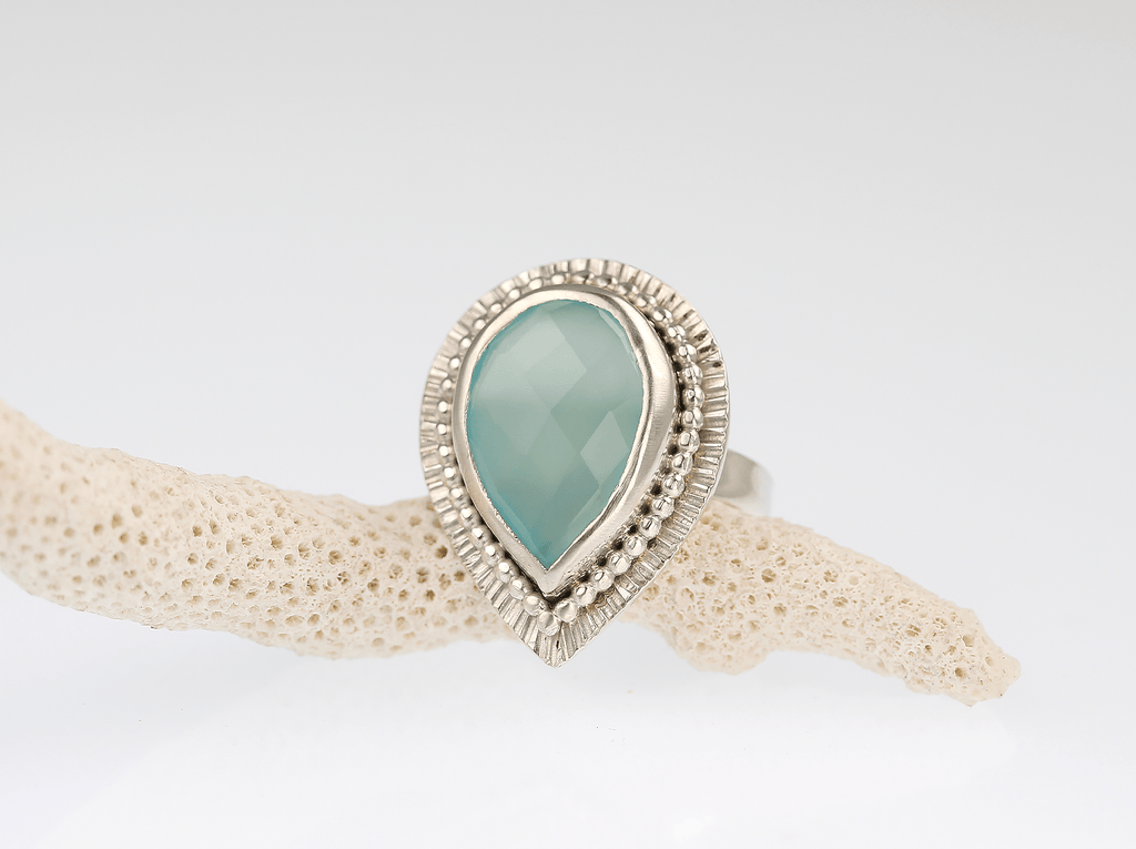 One of a Kind Teardrop Chalcedony Ring in Sterling Silver | KFD Jewellery - KFDJewellerySR01