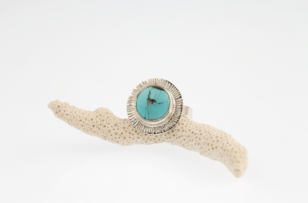 Radiant Turquoise Round Ring in Sterling Silver - KFDJewellery