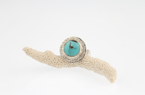 Radiant Turquoise Round Ring in Sterling Silver - KFDJewellery