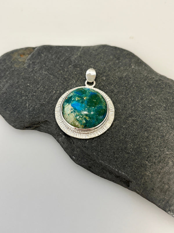 Round Peruvian Opal Sterling Silver Pendant | One of a Kind - KFDJewellery