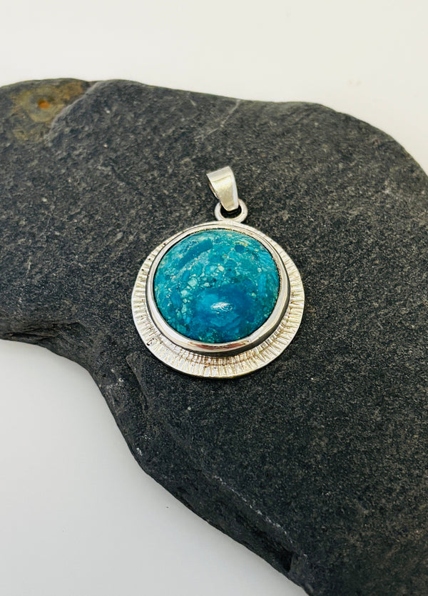 Round Peruvian Opal Sterling Silver Pendant | One of a Kind - KFDJewellery