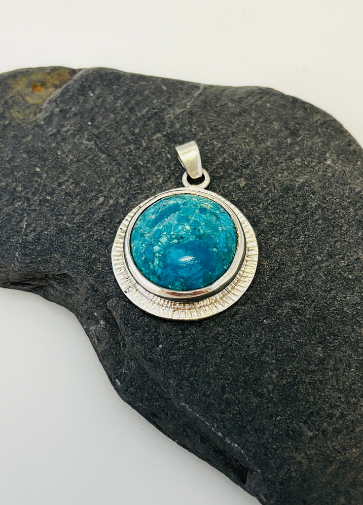 Round Peruvian Opal Sterling Silver Pendant | One of a Kind - KFDJewellery