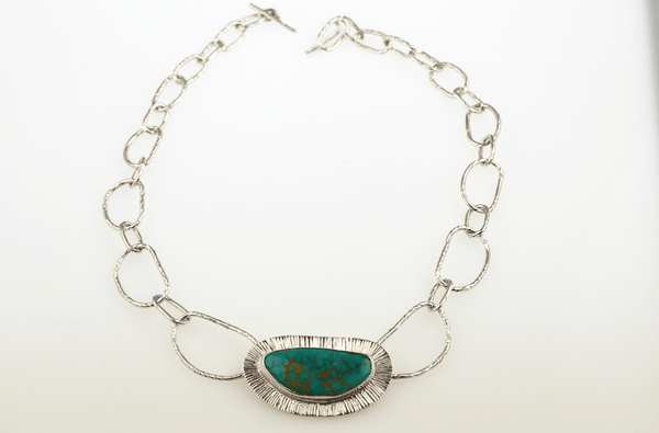 Royston Turquoise Statement Necklace, Handmade Sterling Silver, One of a Kind - KFDJewellery