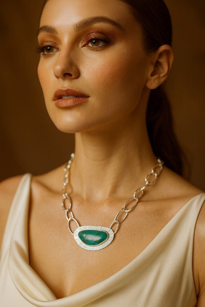 Royston Turquoise Statement Necklace, Handmade Sterling Silver, One of a Kind - KFDJewellery