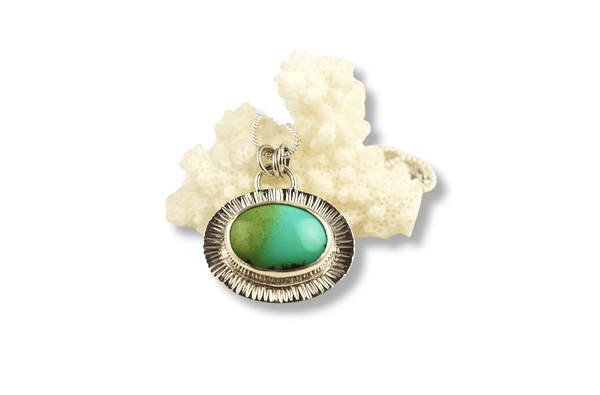 Sea green and blue natural turquoise and sterling silver pendant. - KFDJewellery