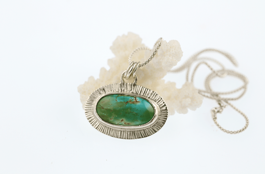 Sea Green Bamboo Mountain Turquoise Pendant in Sterling Silver - KFDJewellery