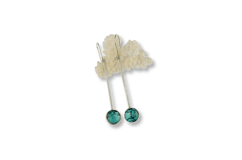 Sky Blue and Teal Turquoise Long Drop Earrings - KFDJewellery