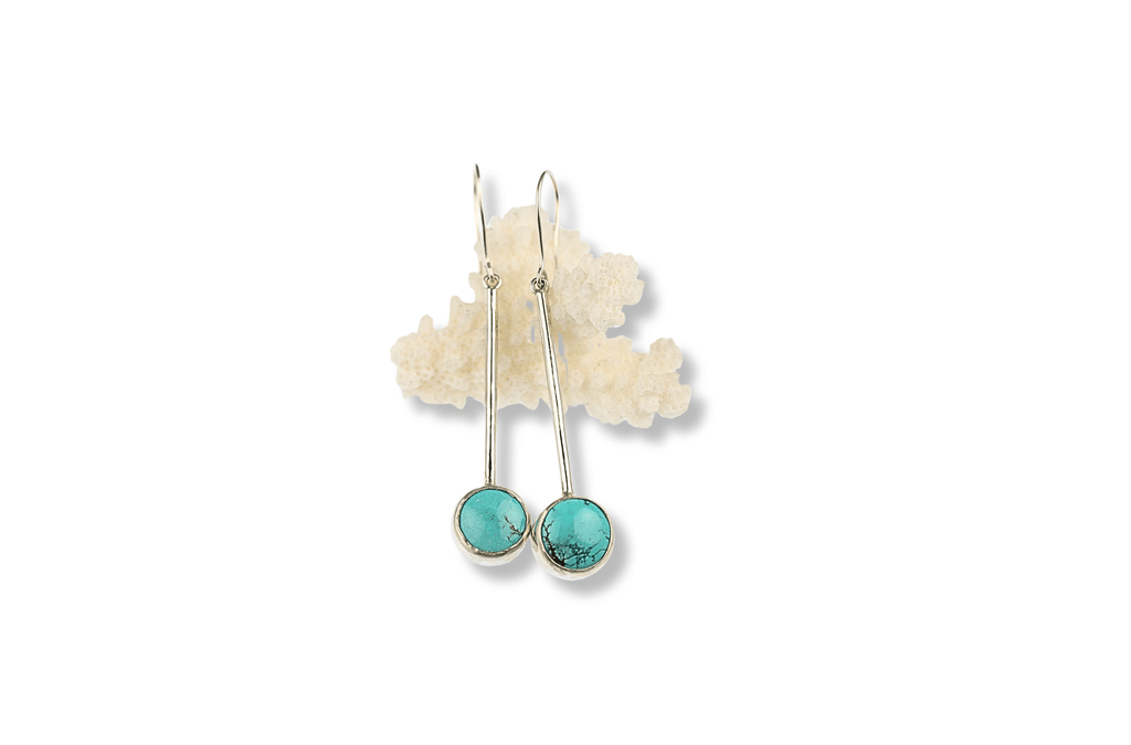 Sky Blue and Teal Turquoise Long Drop Earrings - KFDJewellery