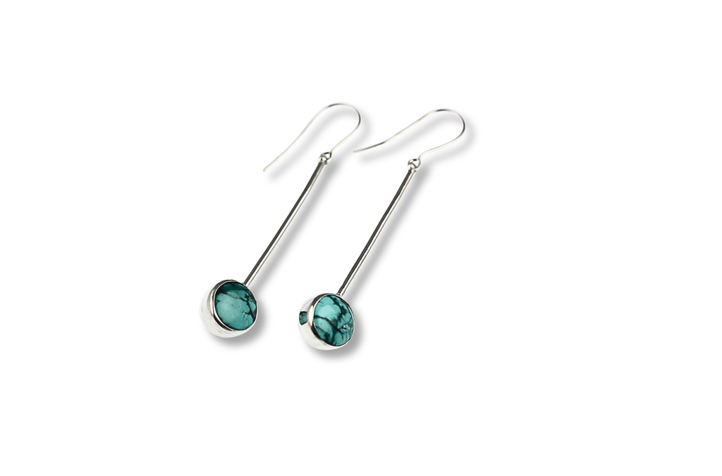 Sky Blue and Teal Turquoise Long Drop Earrings - KFDJewellery