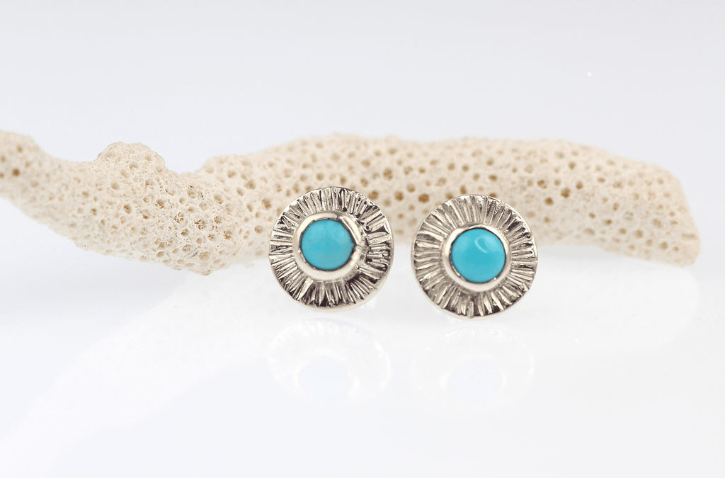 Sleeping Beauty Turquoise Mini Radiant Stud Earrings, 9 mm - KFDJewellery