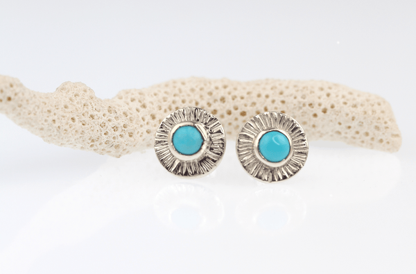 Sleeping Beauty Turquoise Mini Radiant Stud Earrings, 9 mm - KFDJewellery