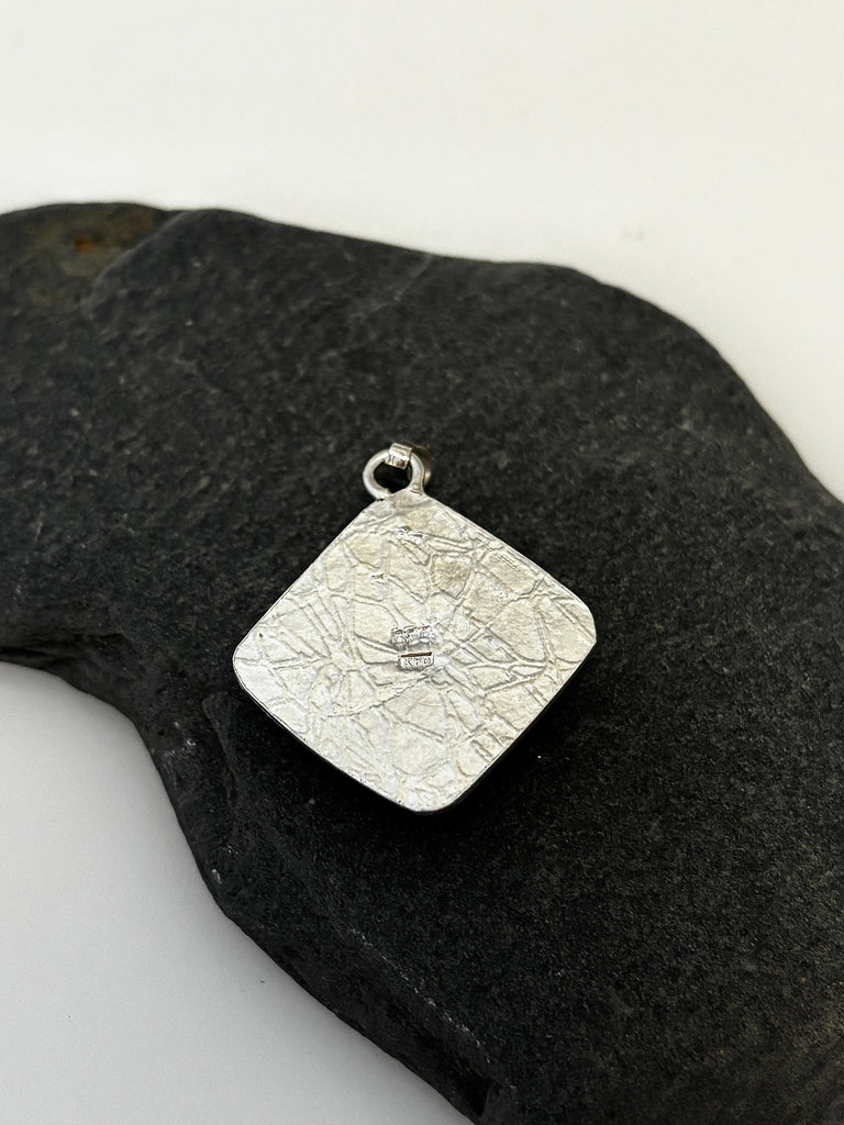 Square Peruvian Opal Sterling Silver Pendant | One of a Kind - KFDJewellery
