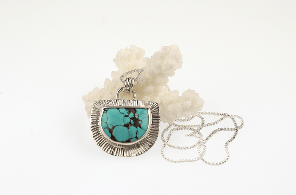 Turquoise pendant, sterling silver, unique one of a kind - KFDJewellery