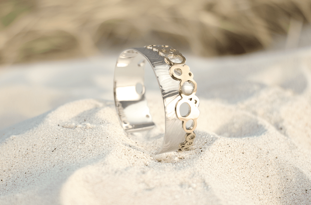 Water’s Edge Cuff, Sterling Silver and 9ct Gold One of a Kind - KFDJewellery
