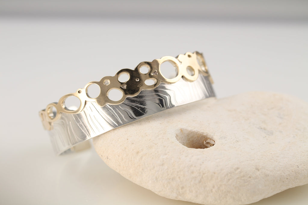 Water’s Edge Cuff, Sterling Silver and 9ct Gold One of a Kind - KFDJewellery