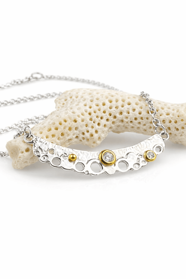 Waters Edge wave pendant in sterling silver, 18ct gold and diamond - KFDJewelleryWE04