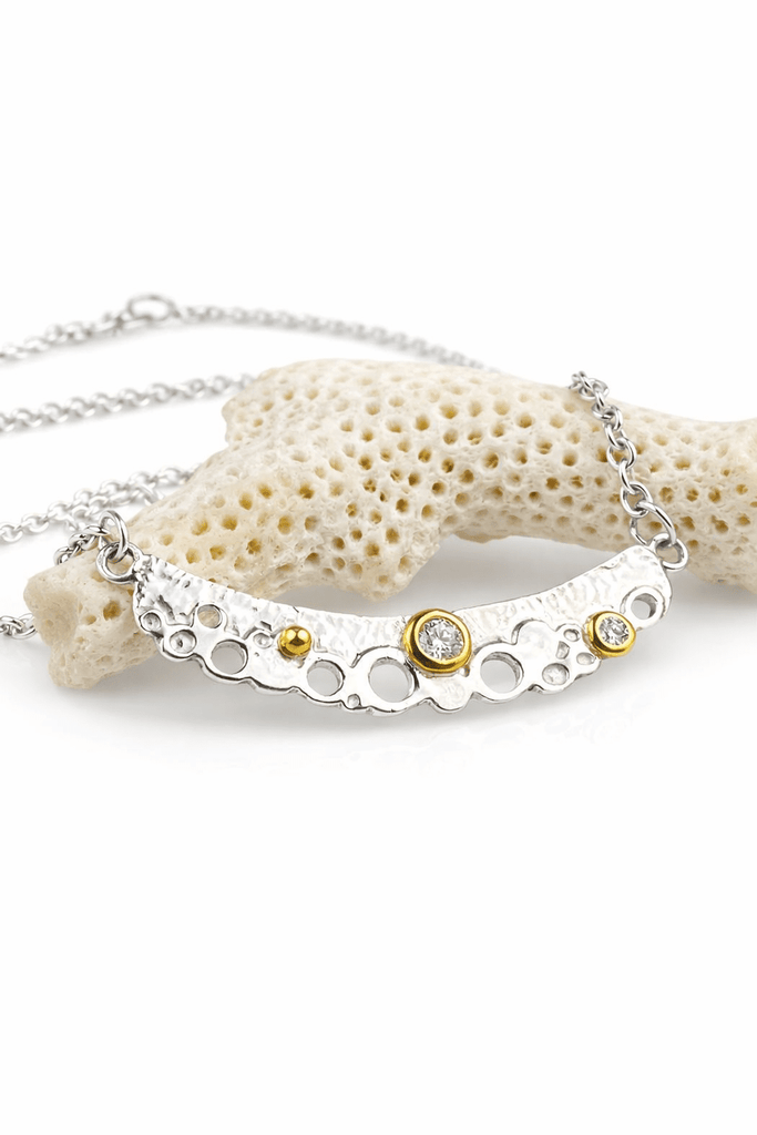 Waters Edge wave pendant in sterling silver, 18ct gold and diamond - KFDJewelleryWE04