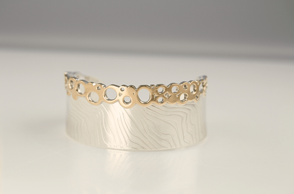 Waters Edge Wide Cuff, Sterling Silver and 9ct Gold - KFDJewellery