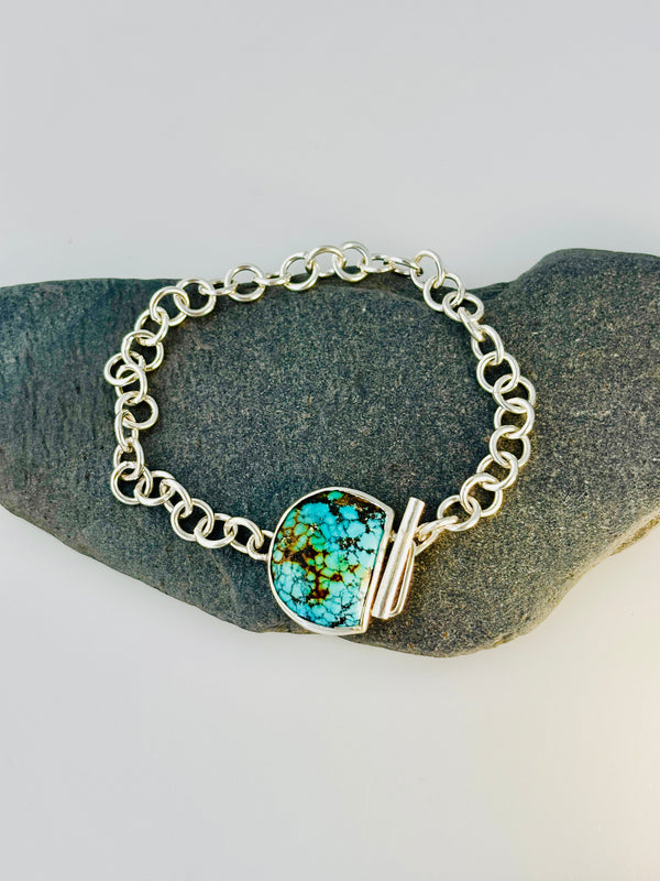 Wild Horse Turquoise Bracelet with Handmade Sterling Silver Chain - KFDJewellery