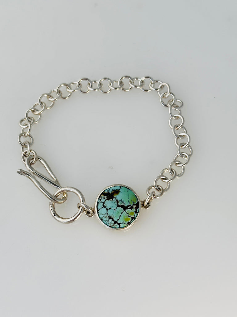 Wild Horse Turquoise Bracelet with Handmade Sterling Silver Chain - KFDJewellery