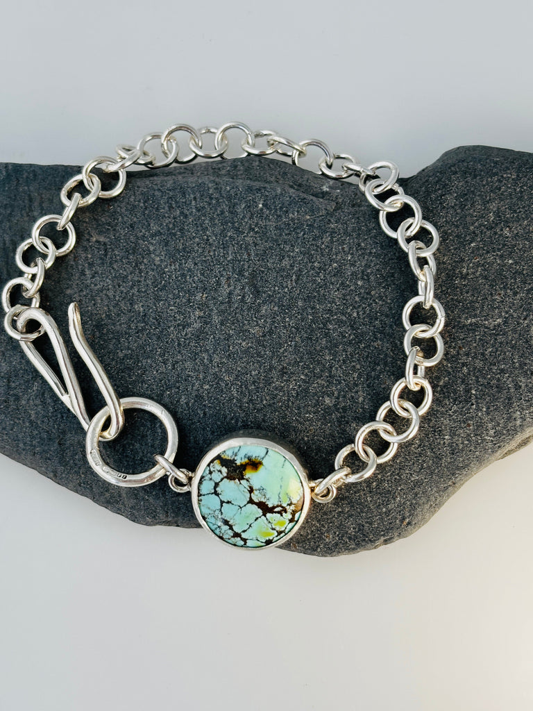 Wild Horse Turquoise Bracelet with Handmade Sterling Silver Chain - KFDJewellery