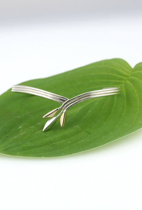 Classic Leaf Silver & 9ct Yellow and Rose Gold bangle - Style 2 - KFDJewelleryCL22S