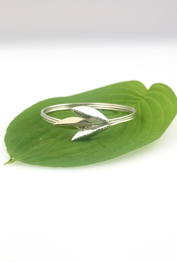 Classic Leaf Silver & 9ct Yellow Gold Bangle - Style 1 - KFDJewelleryCL18S