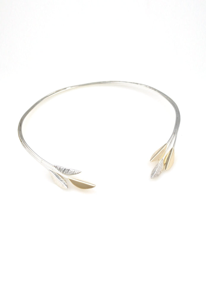 Classic Leaf Silver and 9ct Yellow Gold Torque - KFDJewelleryCL03S