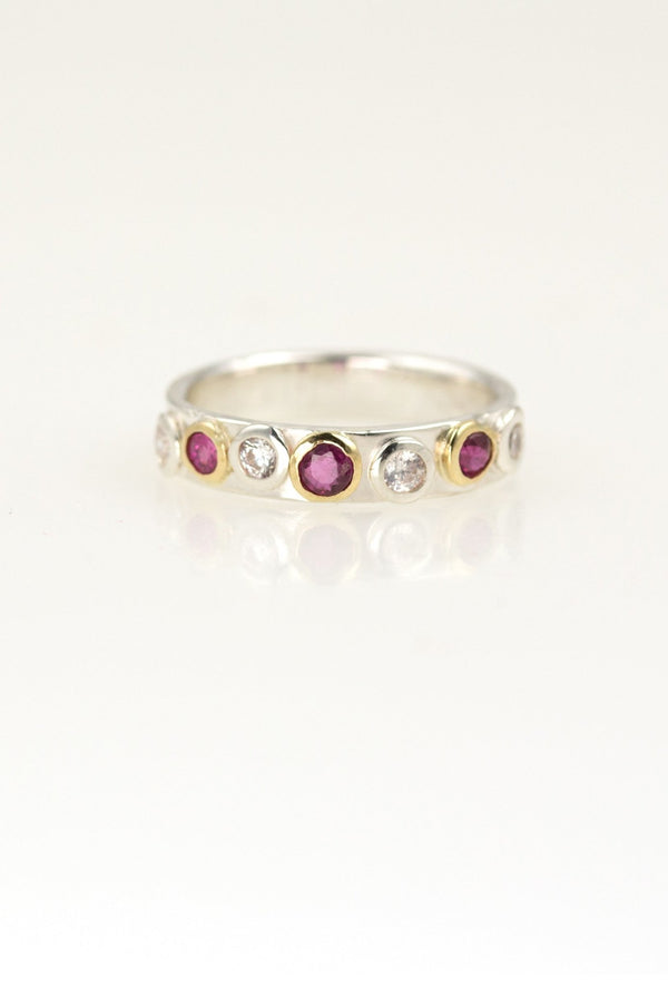 Constellation ring with ruby, zirconia , silver and 18ct gold - KFDJewelleryCN4