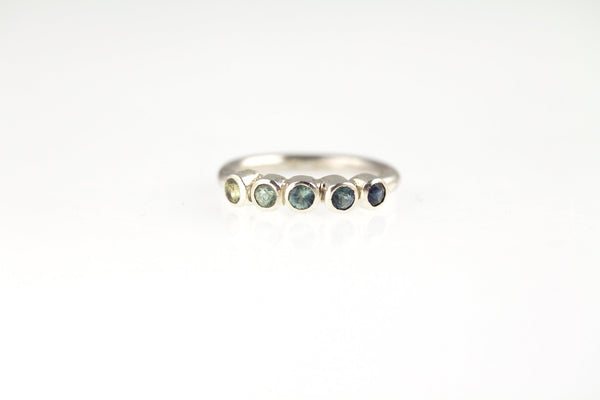 graduated blue/ green sapphire sterling silver ring - KFDJewelleryCT1