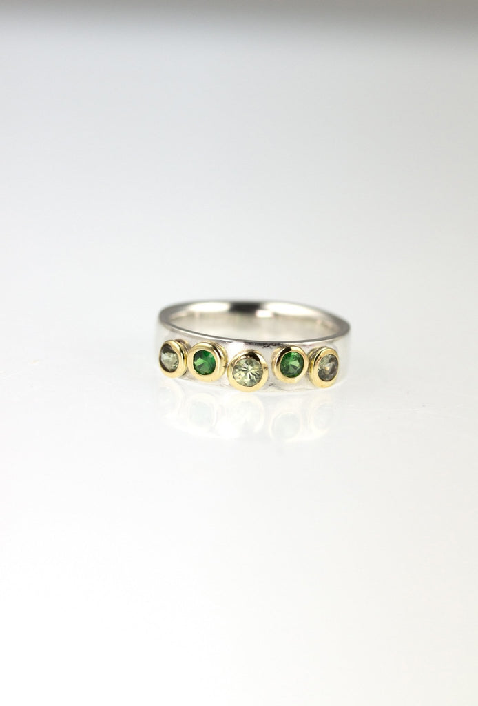 Green Sapphire & Tsavorite 18ct gold and silver ring - KFDJewelleryCN10