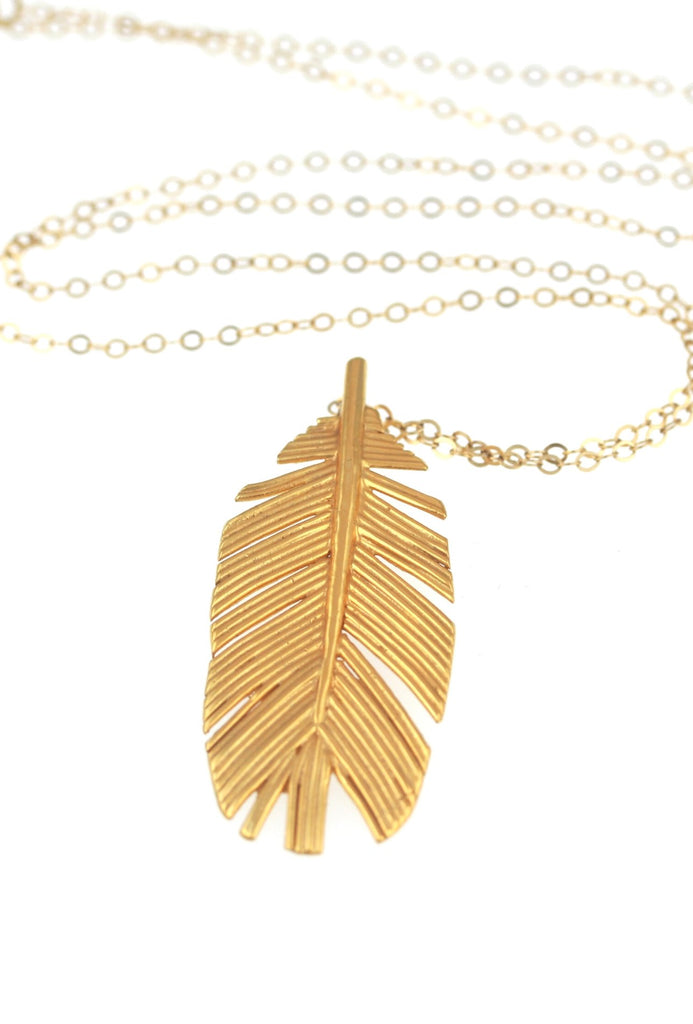 Large gold feather pendant - KFDJewelleryF07