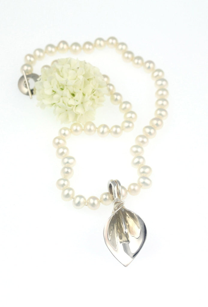 Large Lily Pendant on Pearls - KFDJewelleryL22
