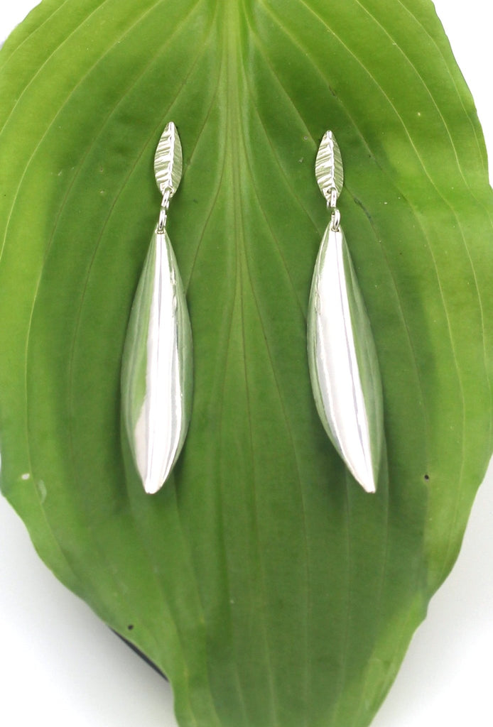 Long Thin Classic Leaf Earrings with Stud Fastenings - KFDJewelleryCL21
