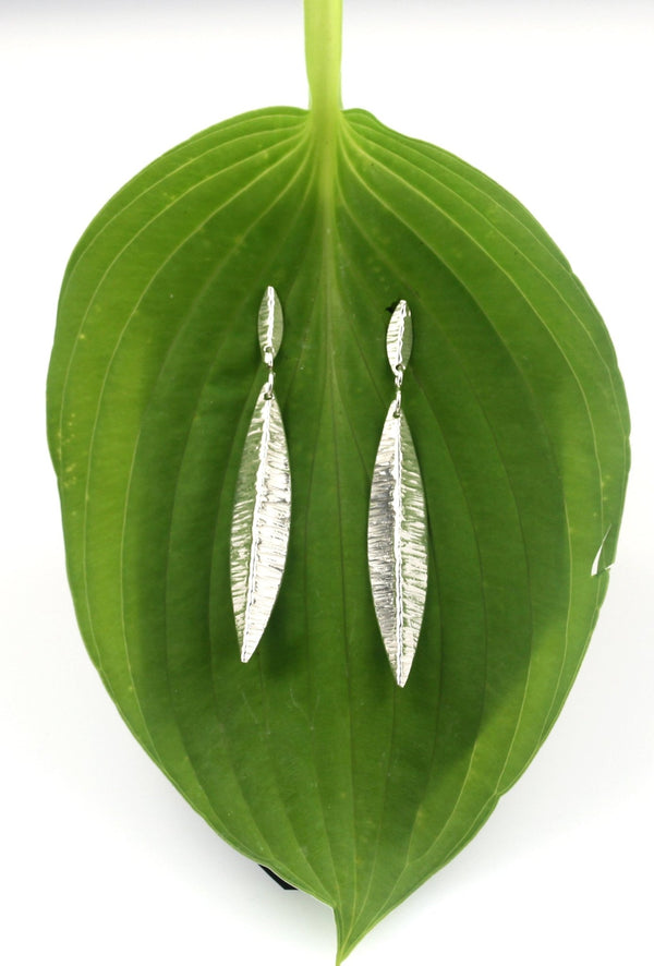 Long Thin Classic Leaf Earrings with Stud Fastenings - KFDJewelleryCL22