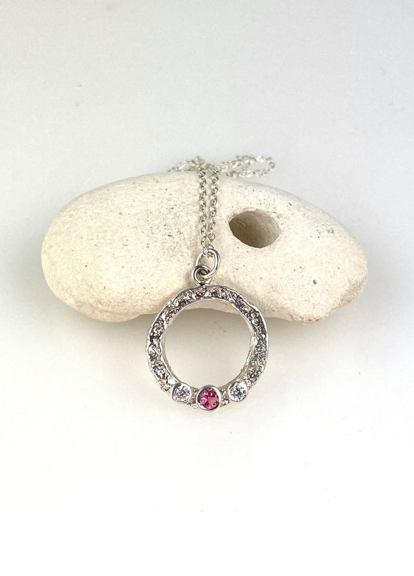 Moon Beam Pink Tourmaline & zirconia sterling silver pendant. - KFDJewelleryMB13