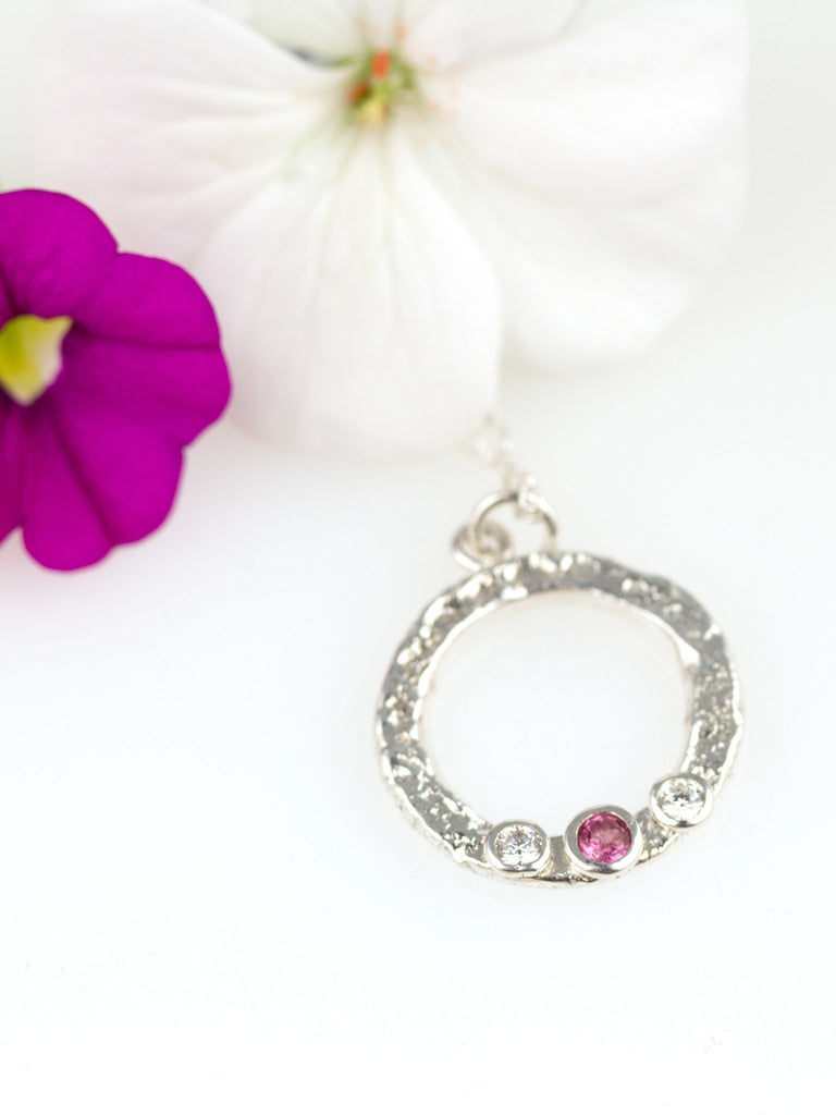 Moon Beam Pink Tourmaline & zirconia sterling silver pendant. - KFDJewelleryMB13