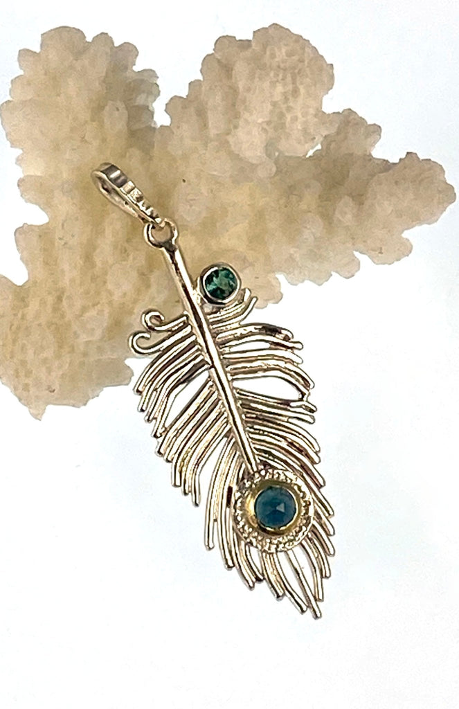 Peacock Feather Pendant in sterling silver & 18ct gold - KFDJewelleryPF01