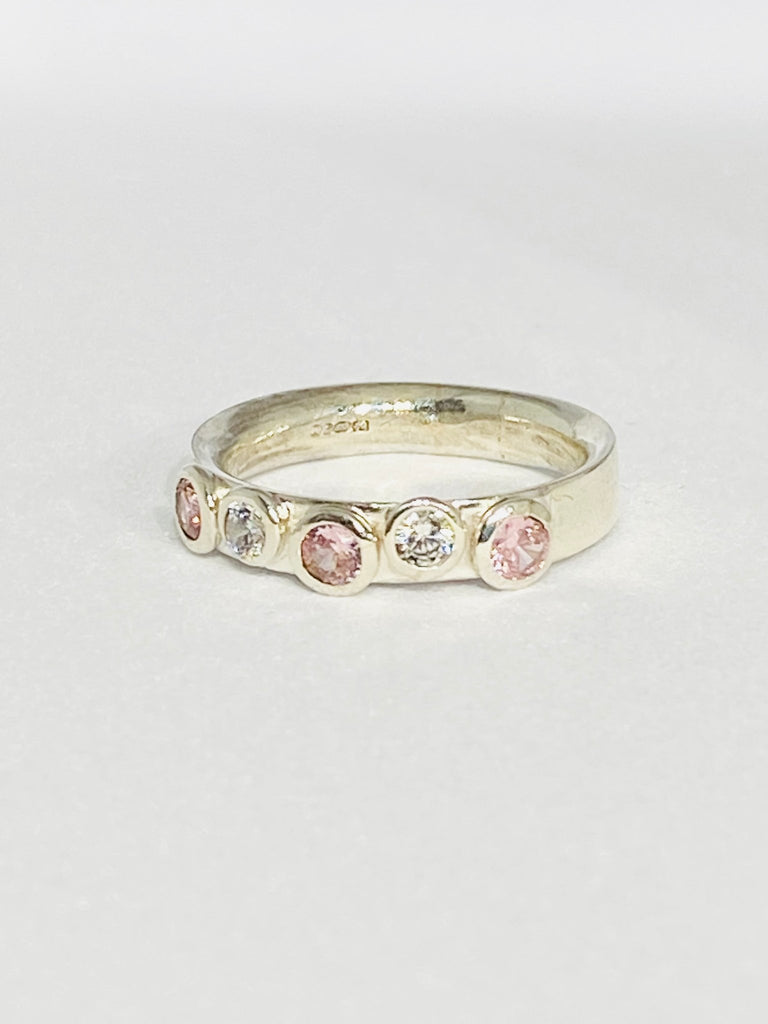 Pink sapphire & zirconia sterling silver ring - KFDJewelleryCN5