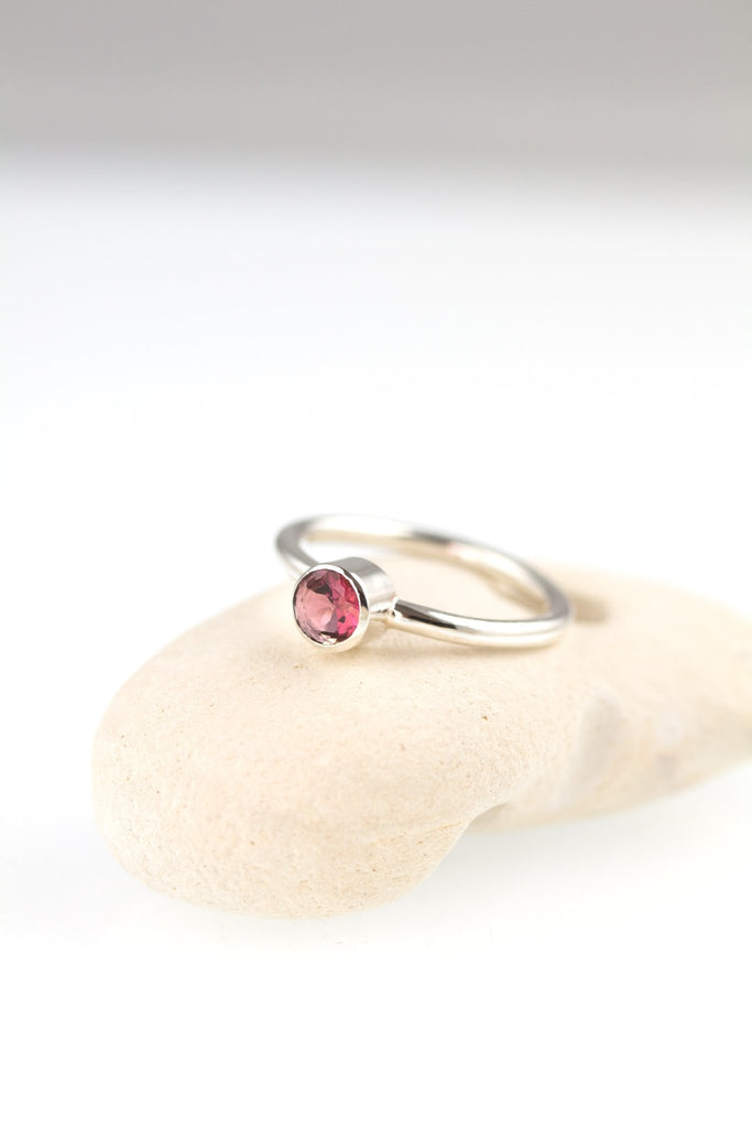 Pink Tourmaline Solitaire sterling silver ring - KFDJewellery