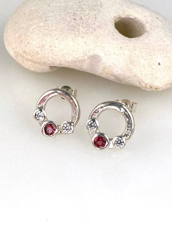 Ruby and zirconia Moon Beam stud earrings - KFDJewelleryMB07