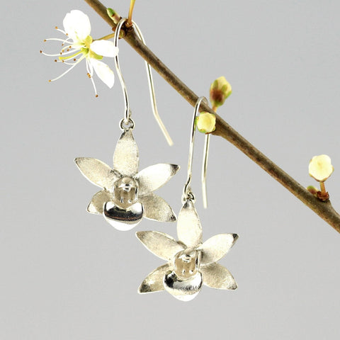 Small Exotic Orchid Drop Earrings - KFDJewelleryEO10