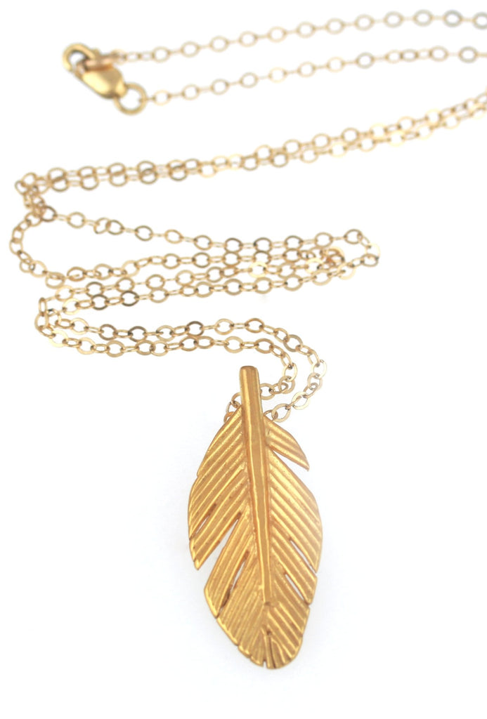 Small gold feather pendant - KFDJewelleryF11