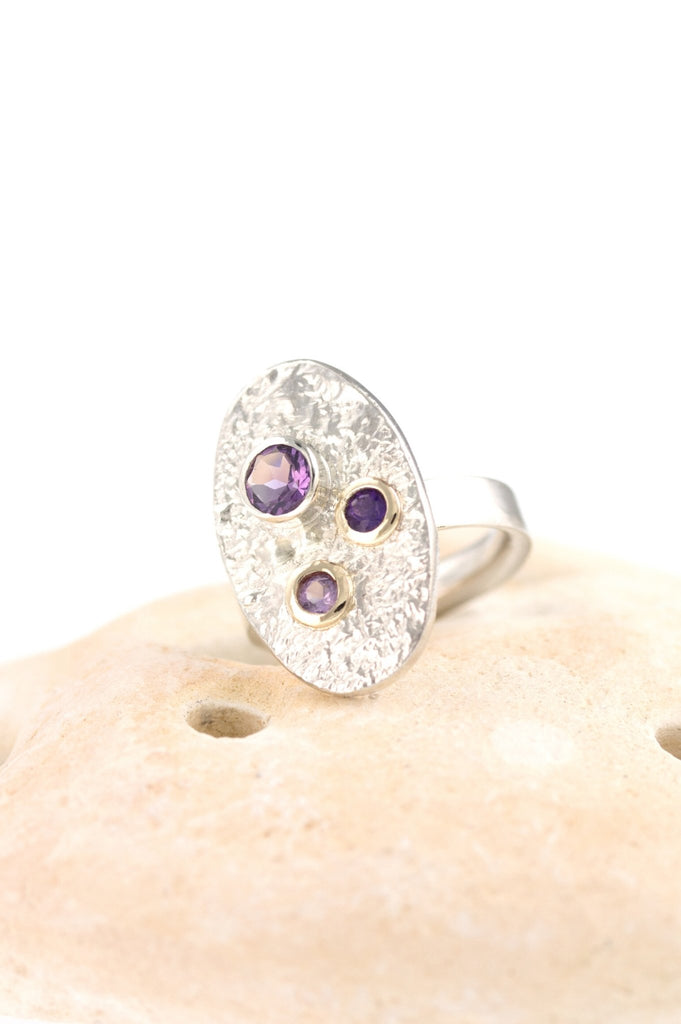 Statement silver and 9ct gold amethyst ring - KFDJewellery