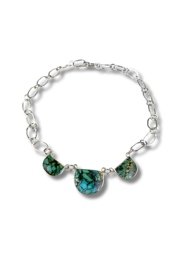 Triple stone natural turquoise statement necklace - KFDJewelleryTT27